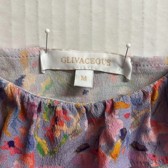 Olivaceous Tiered Dress W/Blue Background W/Flowers  Size Junior Medium - Picture 2 of 11